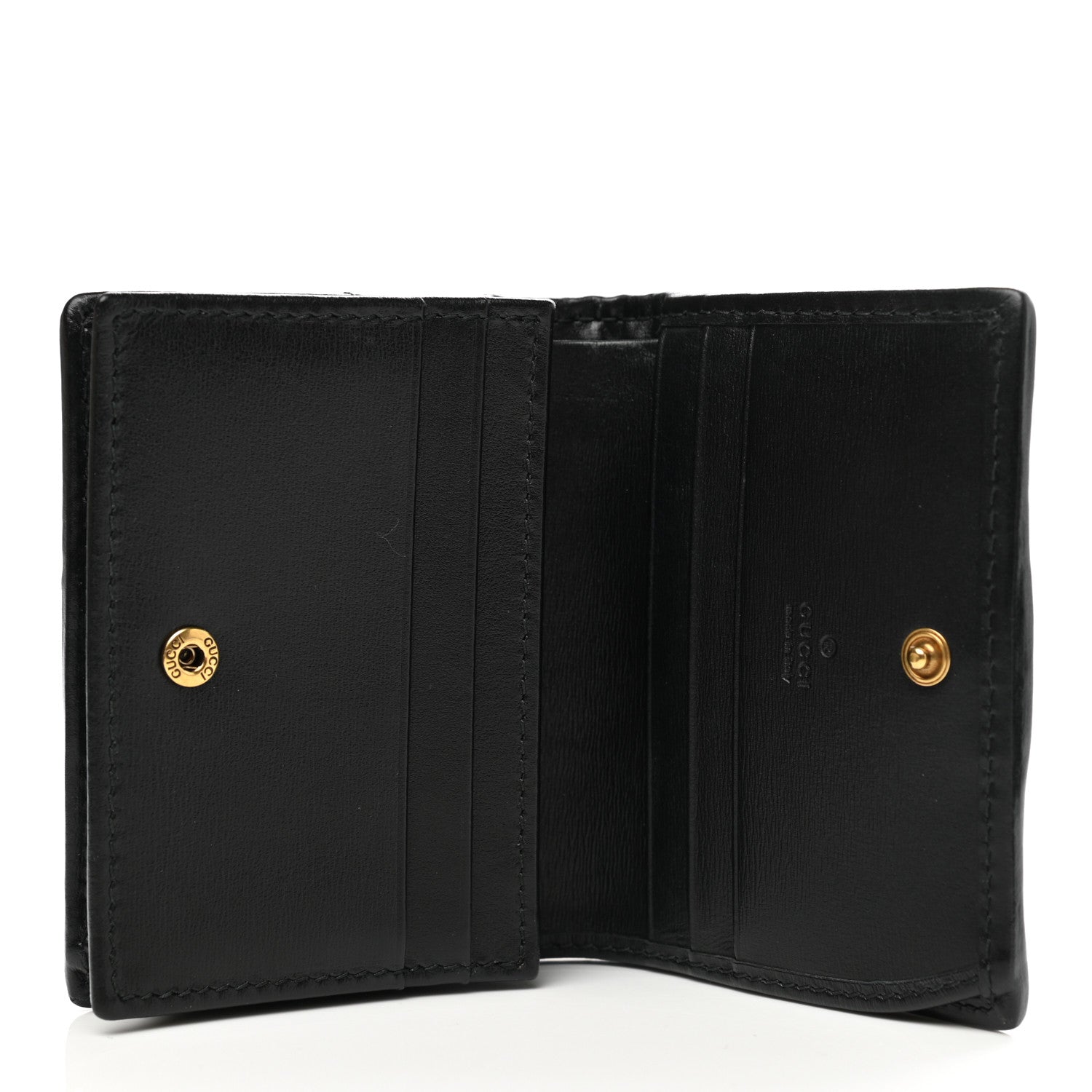 Gucci Calfskin Web Trapuntata GG Marmont Card Case Wallet Black 6 of 9