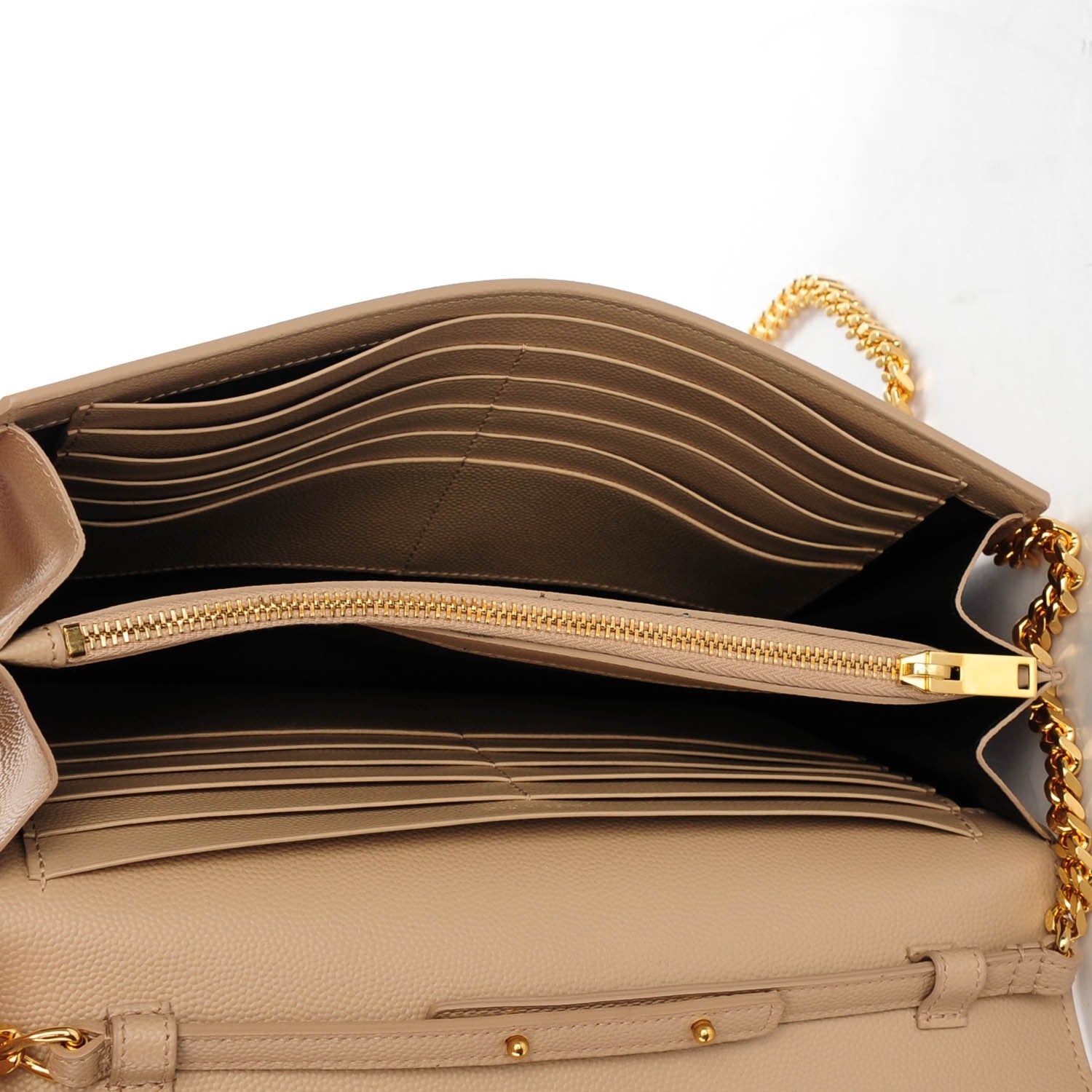 Saint Laurent Grain De Poudre Monogram Chain Wallet Dark Beige 5 of 7