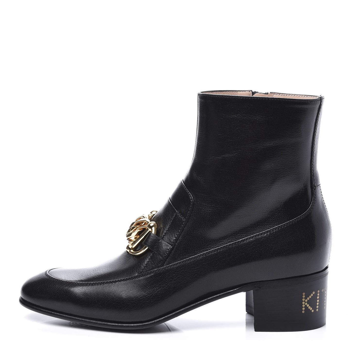 Goatskin Kitten Chain Horsebit Ankle Boots 39 Black