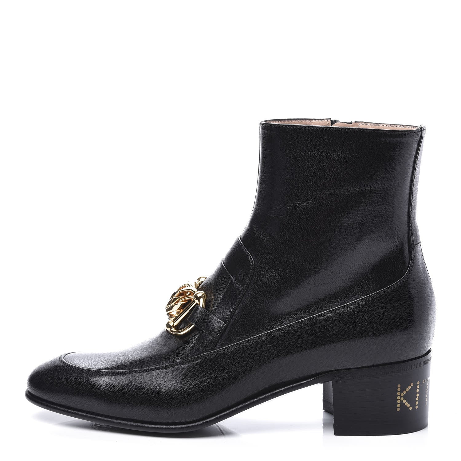 Gucci Goatskin Kitten Chain Horsebit Ankle Boots 39 Black 1 of 10