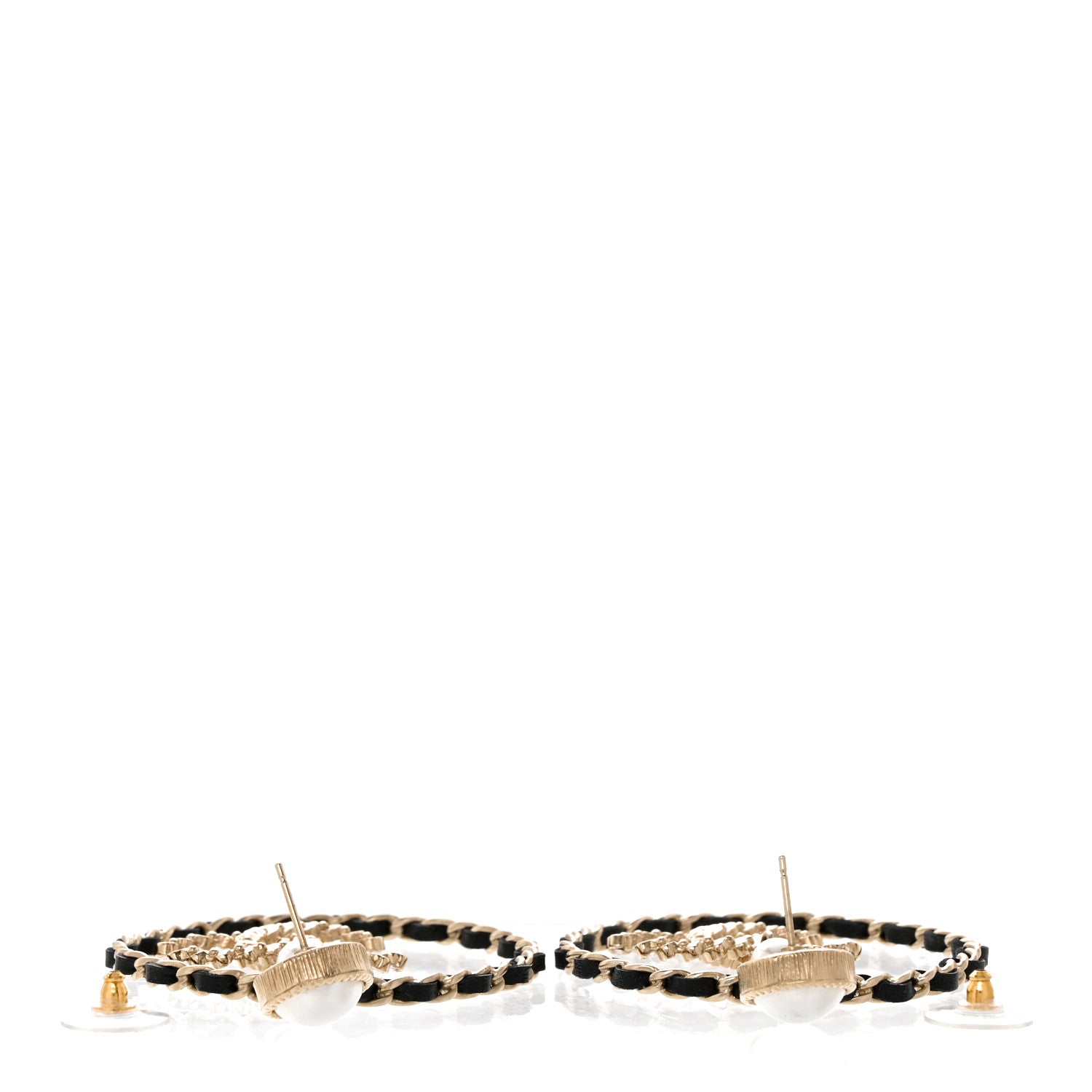 Chanel Lambskin Crystal Pearl CC Chain Hoop Earrings Gold Black 3 of 4