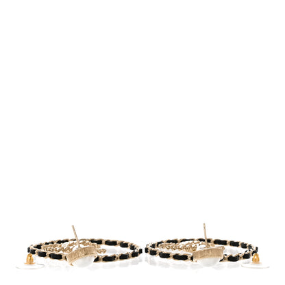 Chanel Lambskin Crystal Pearl CC Chain Hoop Earrings Gold Black 3 of 4