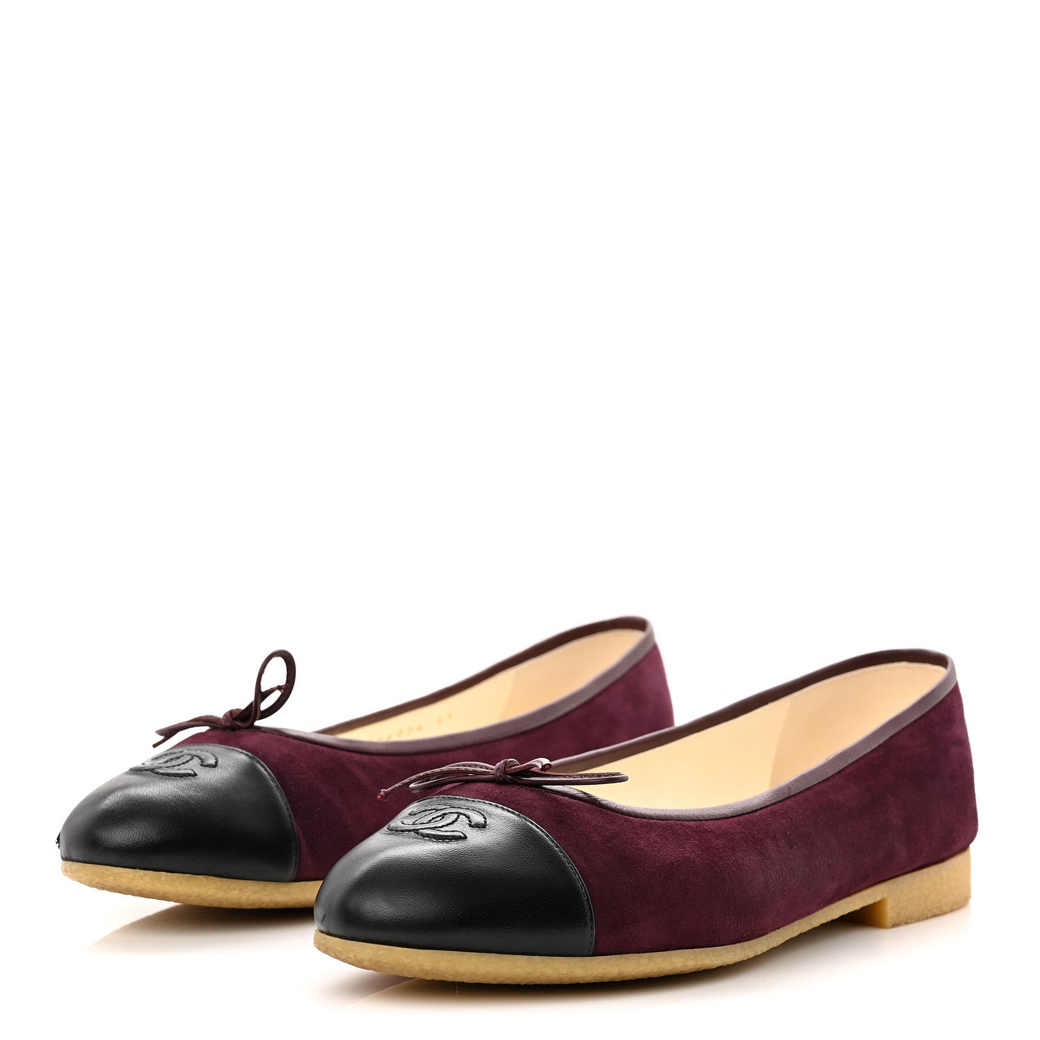 Chanel Suede Lambskin Cap Toe CC Ballerina Flats 41 Burgundy Black 4 of 11