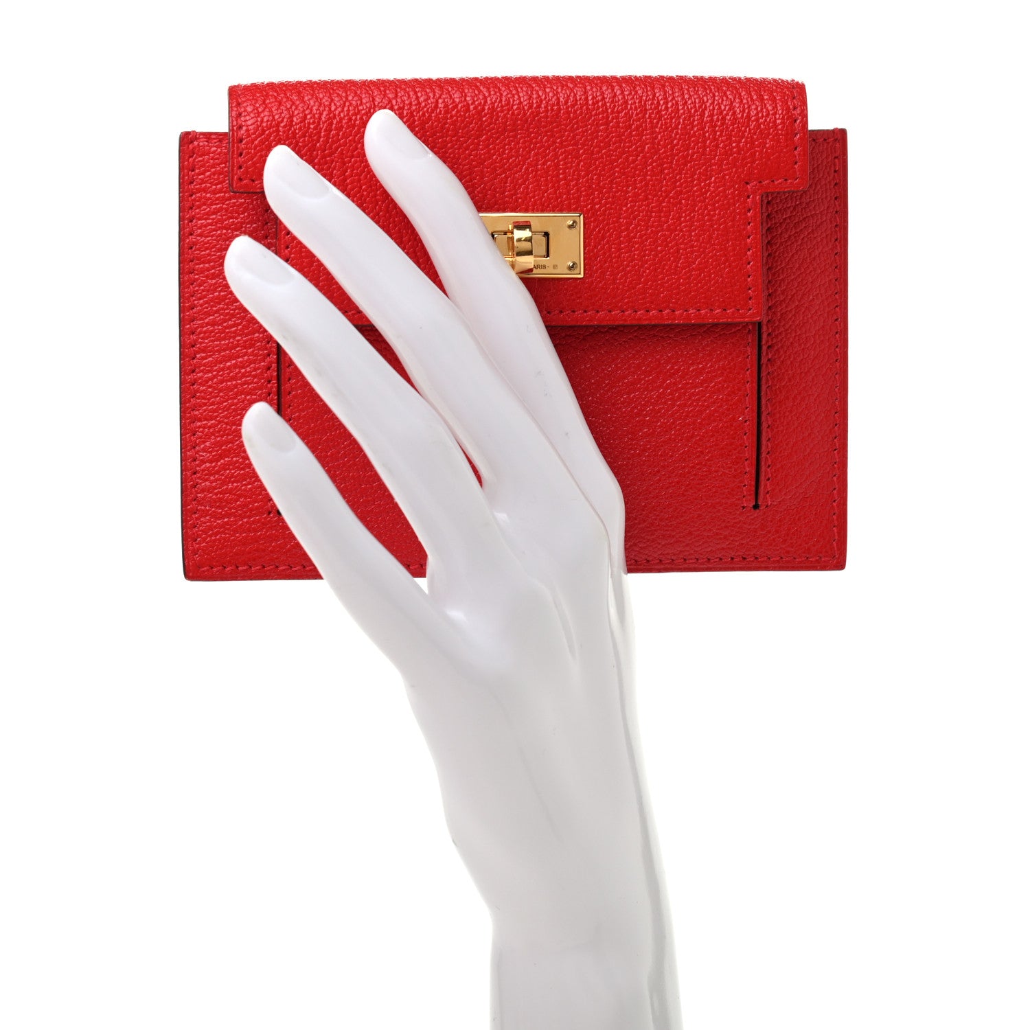 Hermes Chevre Mysore Kelly Pocket Compact Wallet Rouge de Coeur 2 of 7