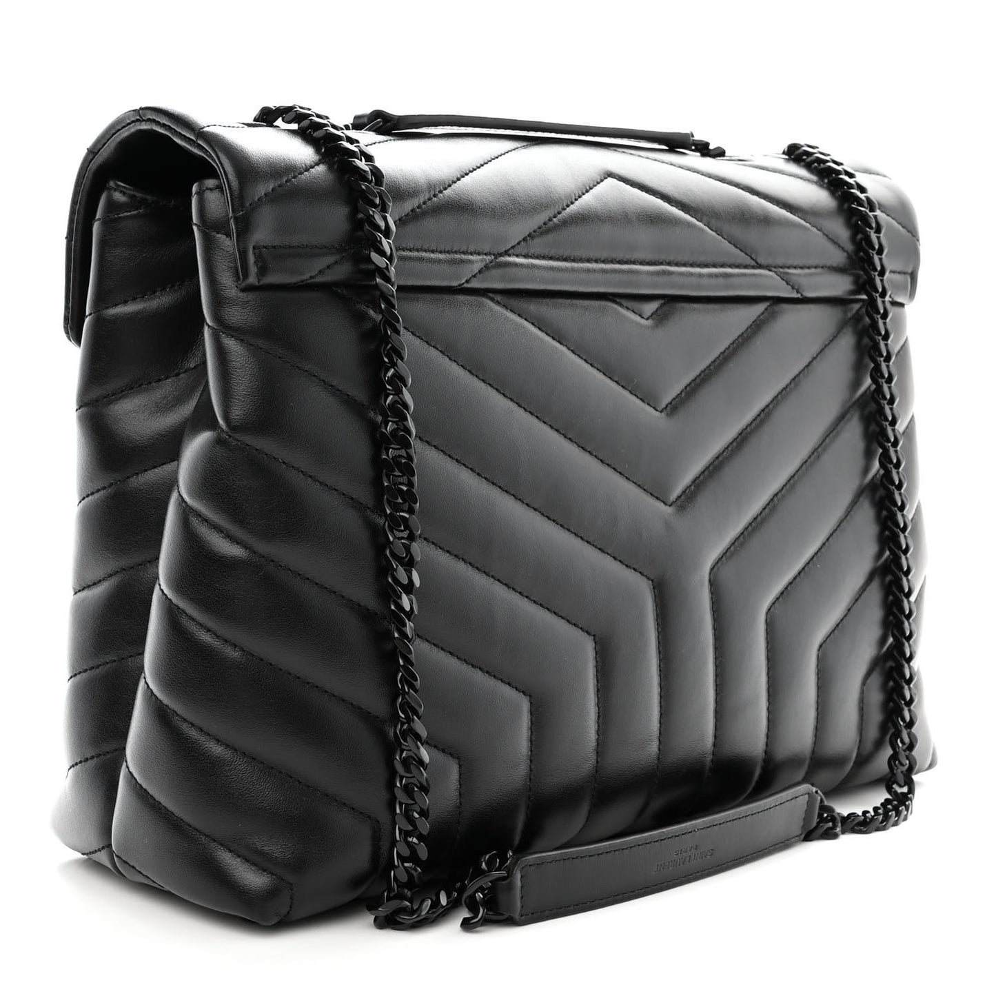 Calfskin Y Quilted Monogram Monochrome Medium Loulou Chain Satchel Black