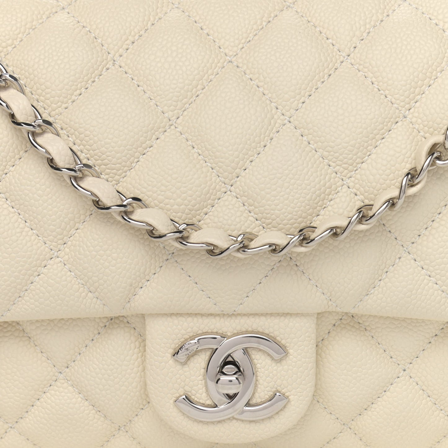 Caviar Quilted Jumbo Easy Flap Dark White