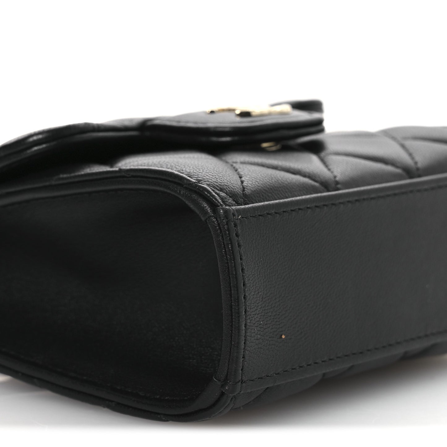 Lambskin Quilted Top Handle Flap Clutch With Chain Black