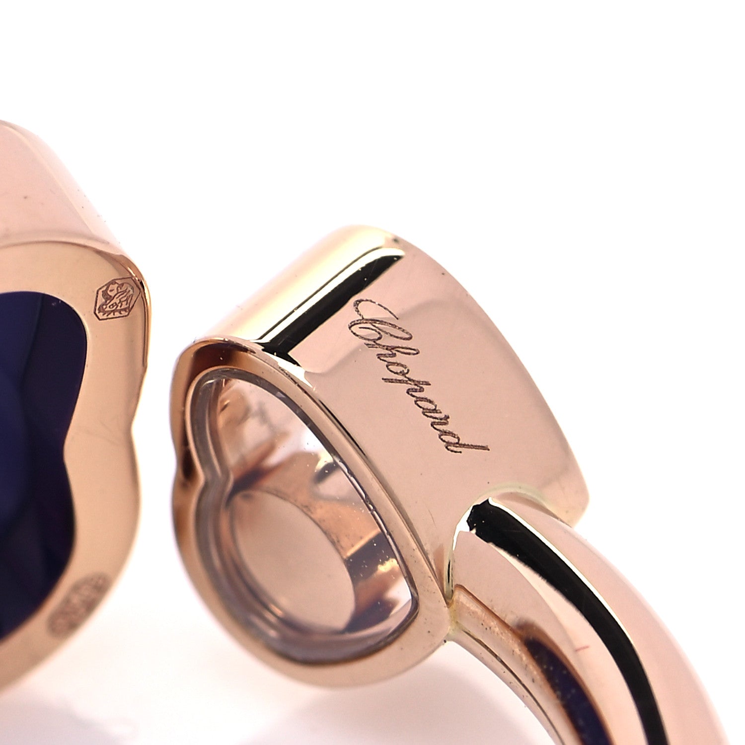 Chopard 18K Rose Gold Diamond Blue Gem Happy Hearts Ring 52 6 8 of 9