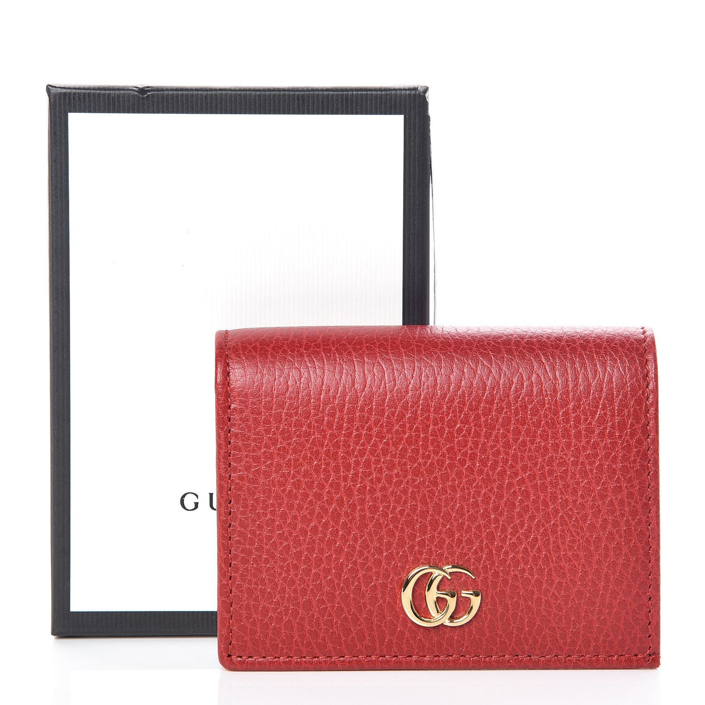 Pebbled Calfskin GG Marmont Card Case Hibiscus Red