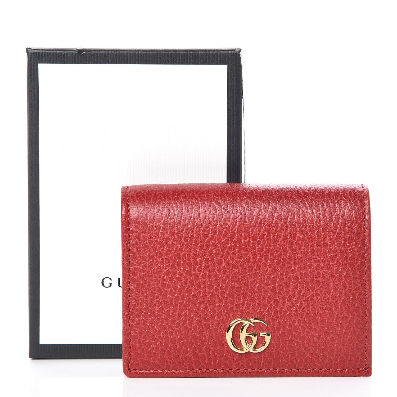Gucci Pebbled Calfskin GG Marmont Card Case Hibiscus Red 8 of 8