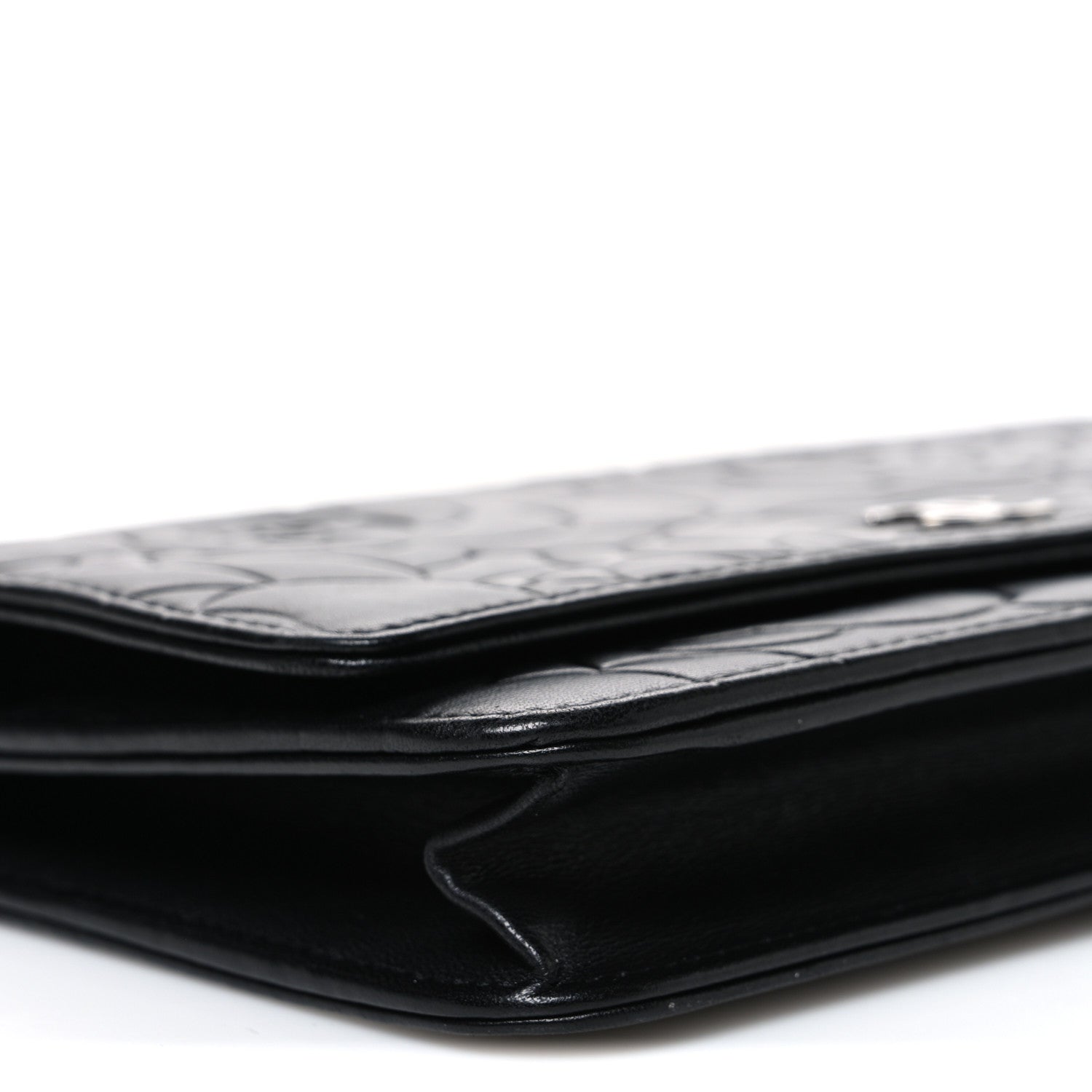 Chanel Lambskin Camellia Embossed Wallet On Chain WOC Black 9 of 11