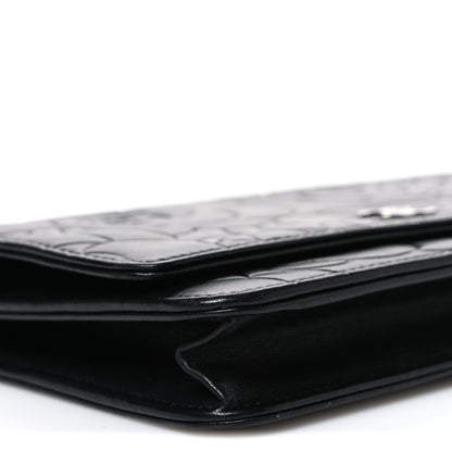 Chanel Lambskin Camellia Embossed Wallet On Chain WOC Black 9 of 11