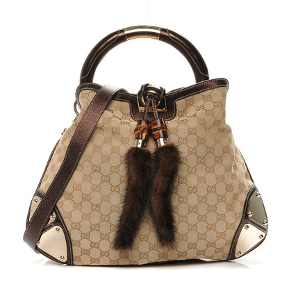 Gucci Monogram Mink Indy Small Top Handle Bag Metallic 2 of 12