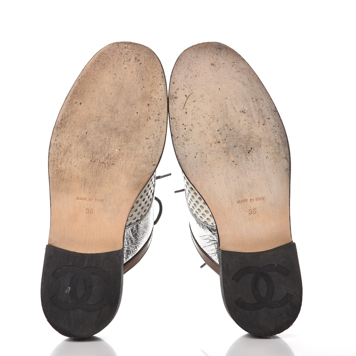 Lambskin Perforated Cap Toe Lace Up Mules 36 Silver Black