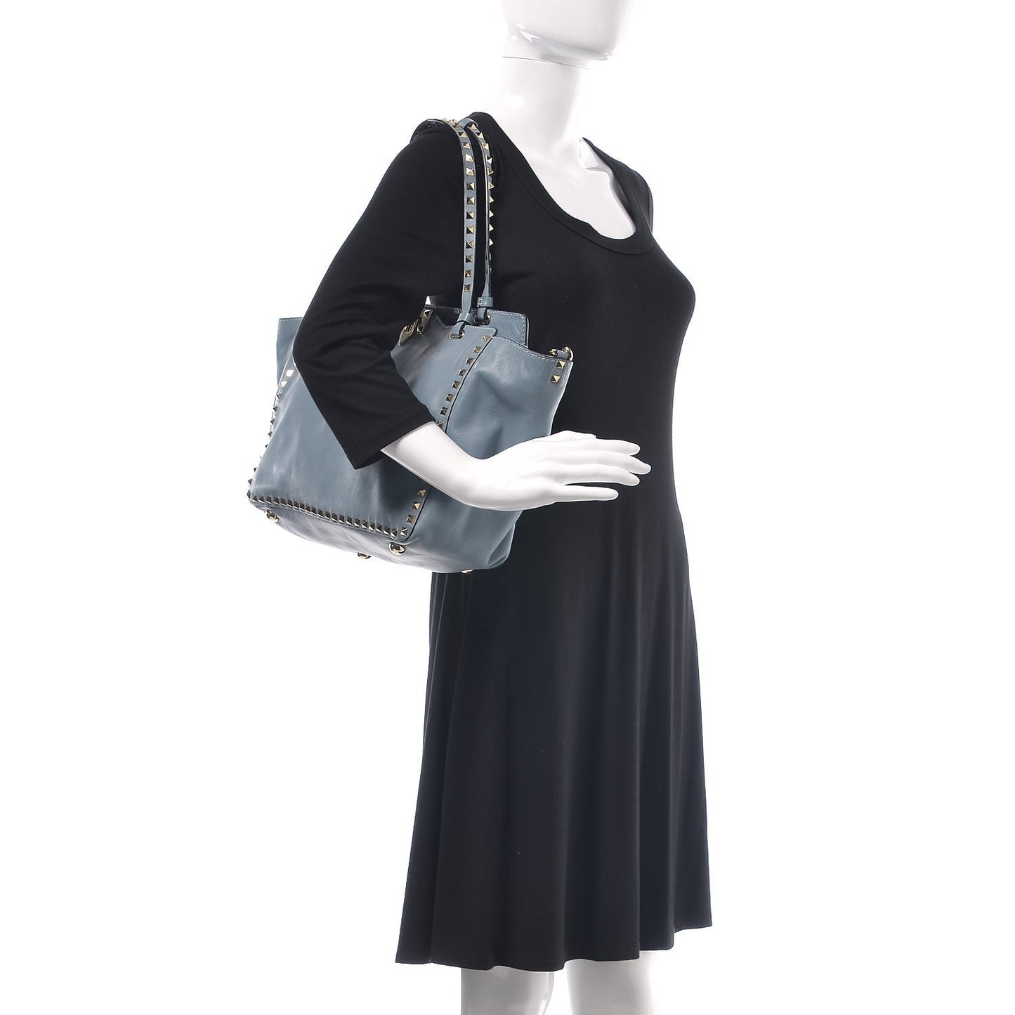 Vitello Medium Rockstud Tote Bright Blue