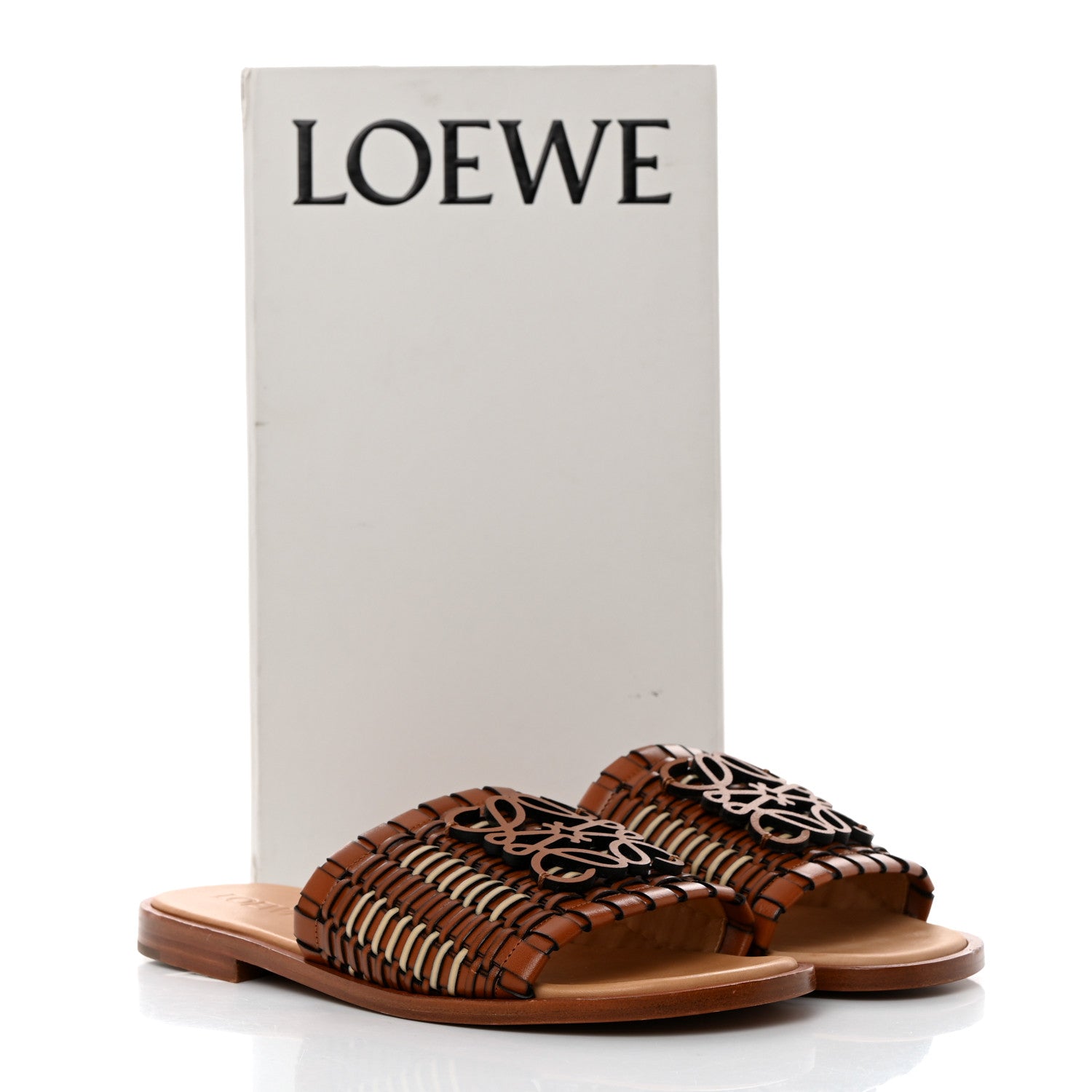 Loewe Calfskin Woven Anagram Slide Sandal 38 Tan Natural 9 of 9