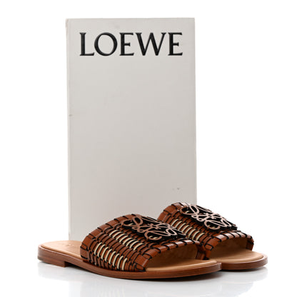 Loewe Calfskin Woven Anagram Slide Sandal 38 Tan Natural 9 of 9
