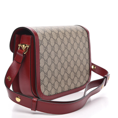 Gucci GG Supreme Monogram Azalea Calfskin Horsebit 1955 Shoulder Bag Beige Ebony New Cherry Red 3 of 10