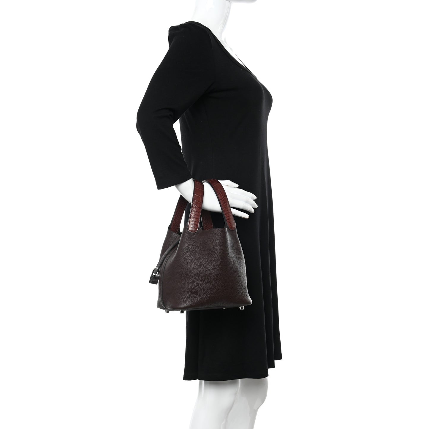 Taurillon Clemence Matte Alligator Picotin Lock Touch 18 PM Rouge Sellier Bourgogne