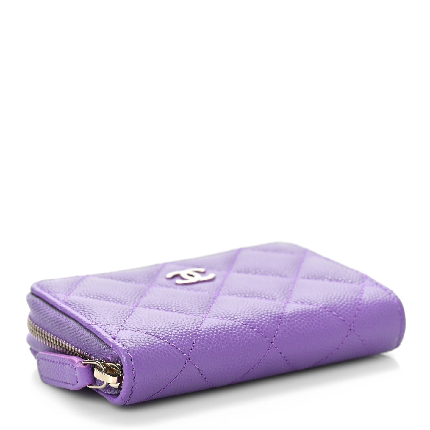 Caviar Quilted Zip Around Coin Purse Wallet Purple