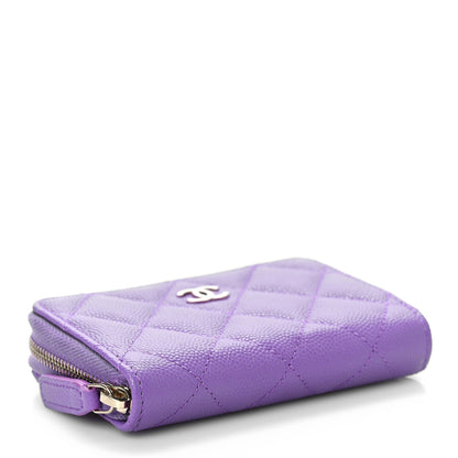Chanel Caviar Quilted Zip Around Coin Purse Wallet Purple 4 of 11
