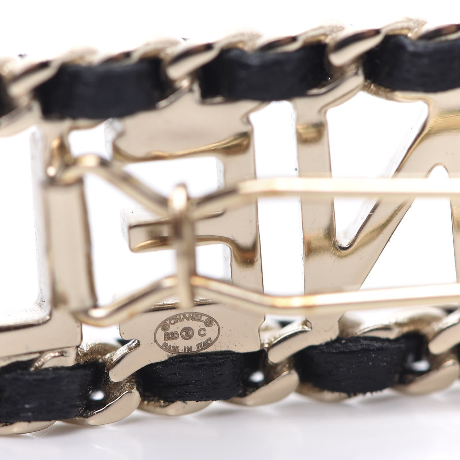 Chanel Metal Lambskin Vintage Allure Logo Hair Clip Black Gold 3 of 4