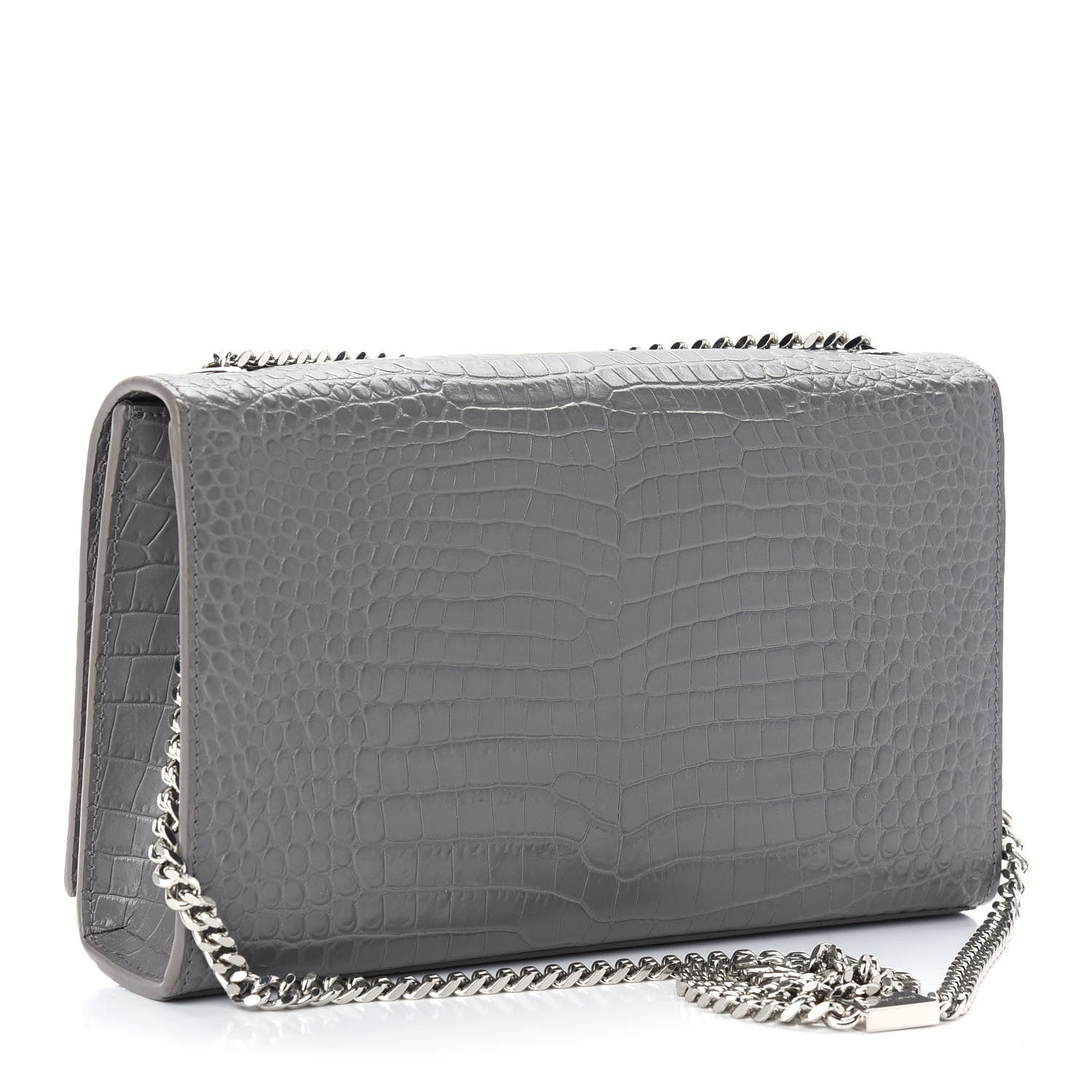Saint Laurent Calfskin Crocodile Embossed Medium Classic Monogram Kate Tassel Satchel Fog 2 of 7