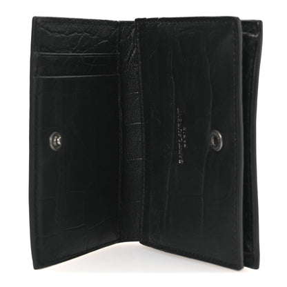 Saint Laurent Calfskin Crocodile Embossed Monogram Monochrome Business Card Holder Black 5 of 9