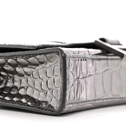Balenciaga Shiny Metallic Calfskin Crocodile Embossed Hourglass Chain Bag Gunmetal 8 of 12