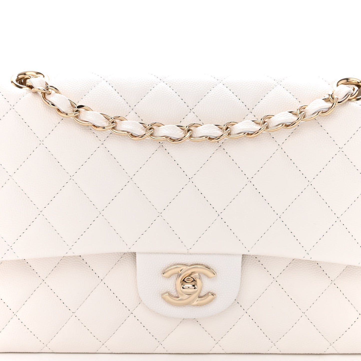 Caviar Quilted Medium Double Flap White