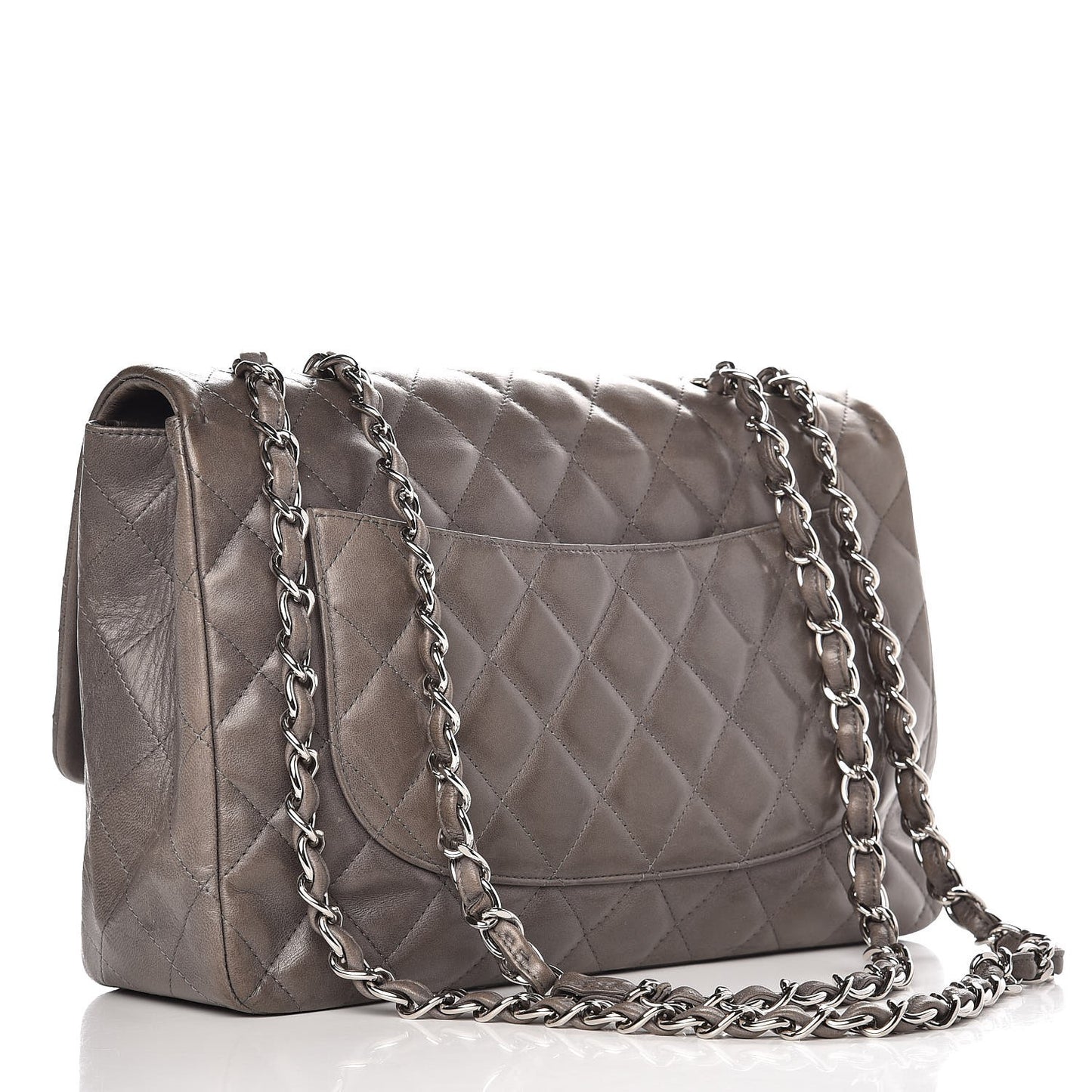 Lambskin Quilted Jumbo Single Flap Dark Grey