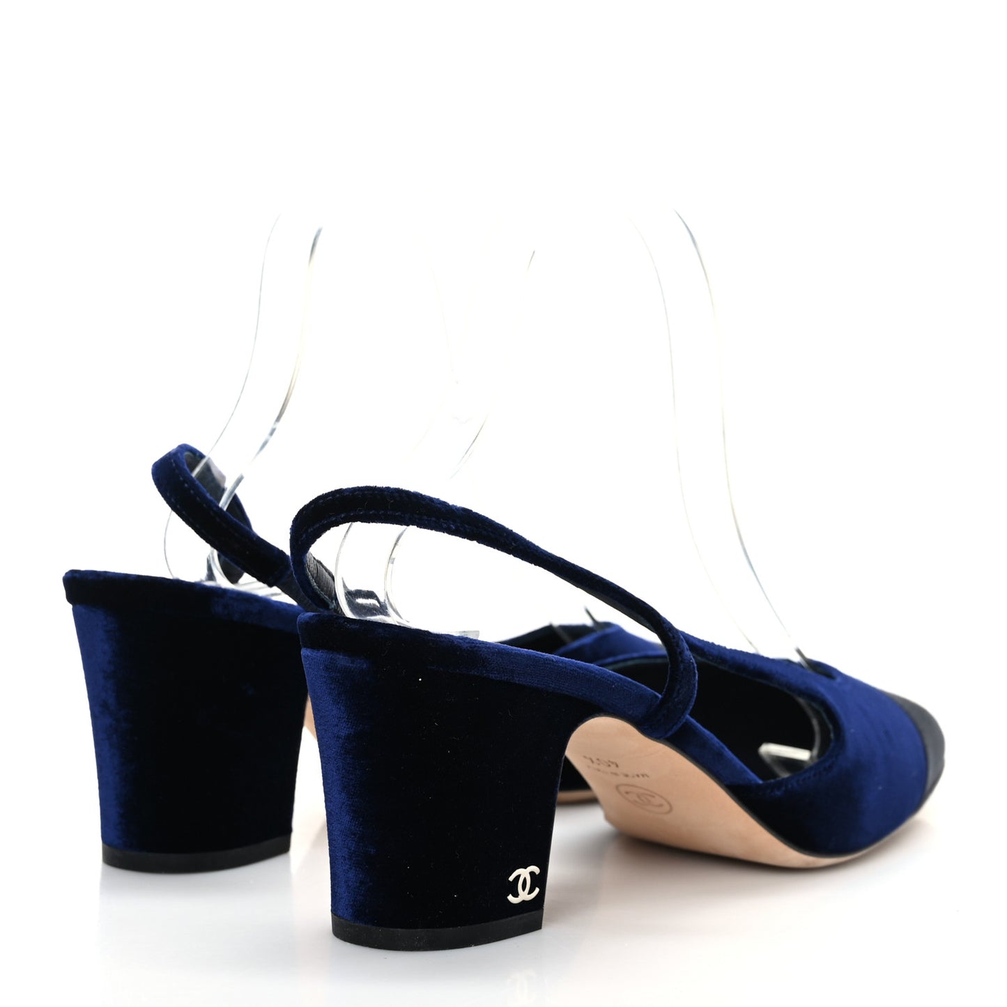 Velvet Grosgrain Cap Toe CC Slingback Pumps 40.5 Blue Black