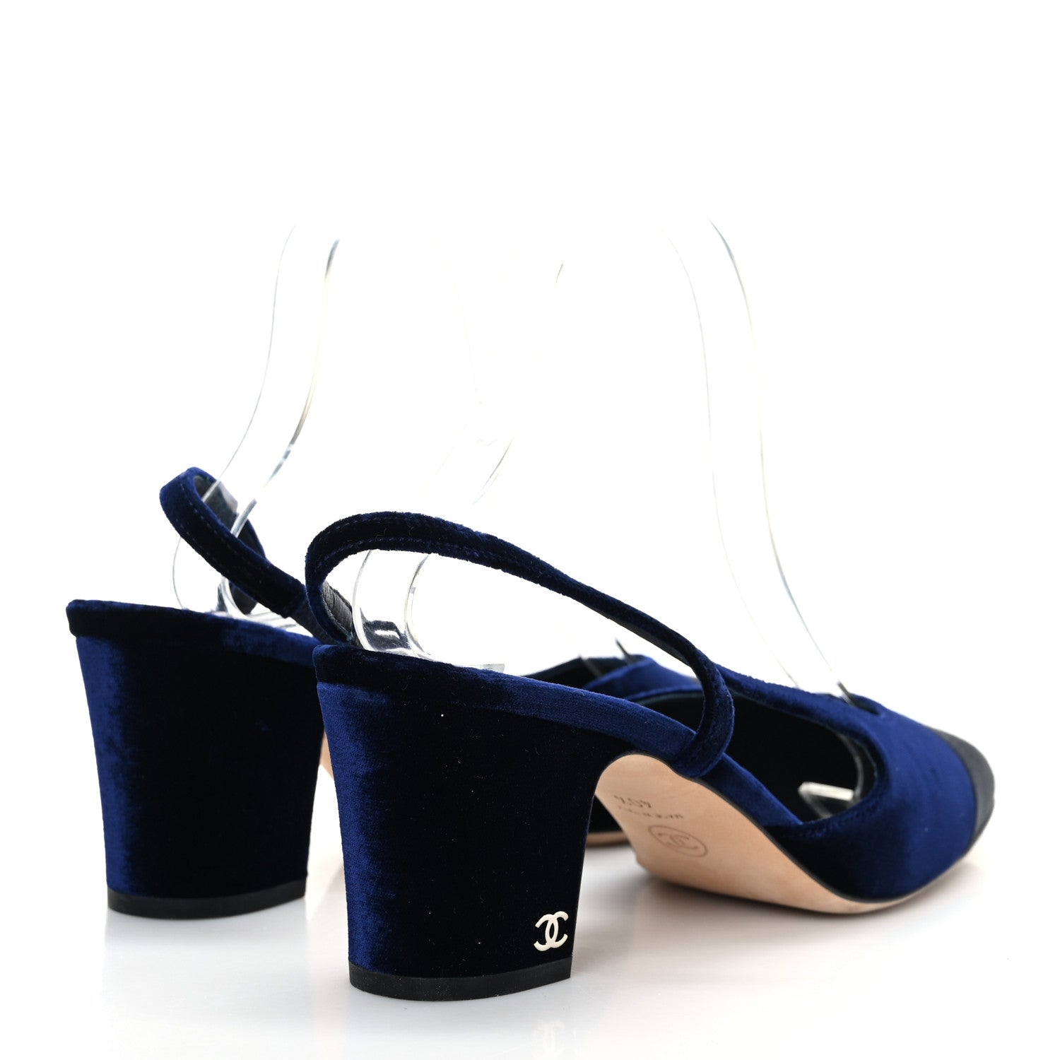 Chanel Velvet Grosgrain Cap Toe CC Slingback Pumps 40.5 Blue Black 4 of 8