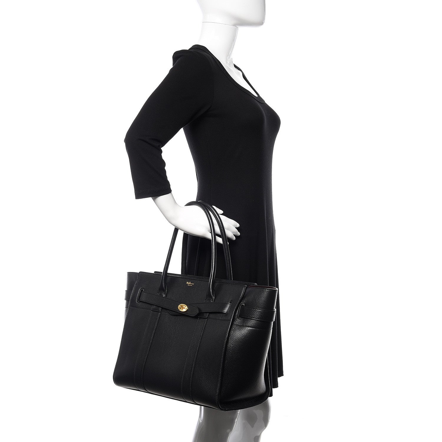 Mulberry Grain Vegetable Tanned Calfskin Zipped Bayswater Black 2 of 8