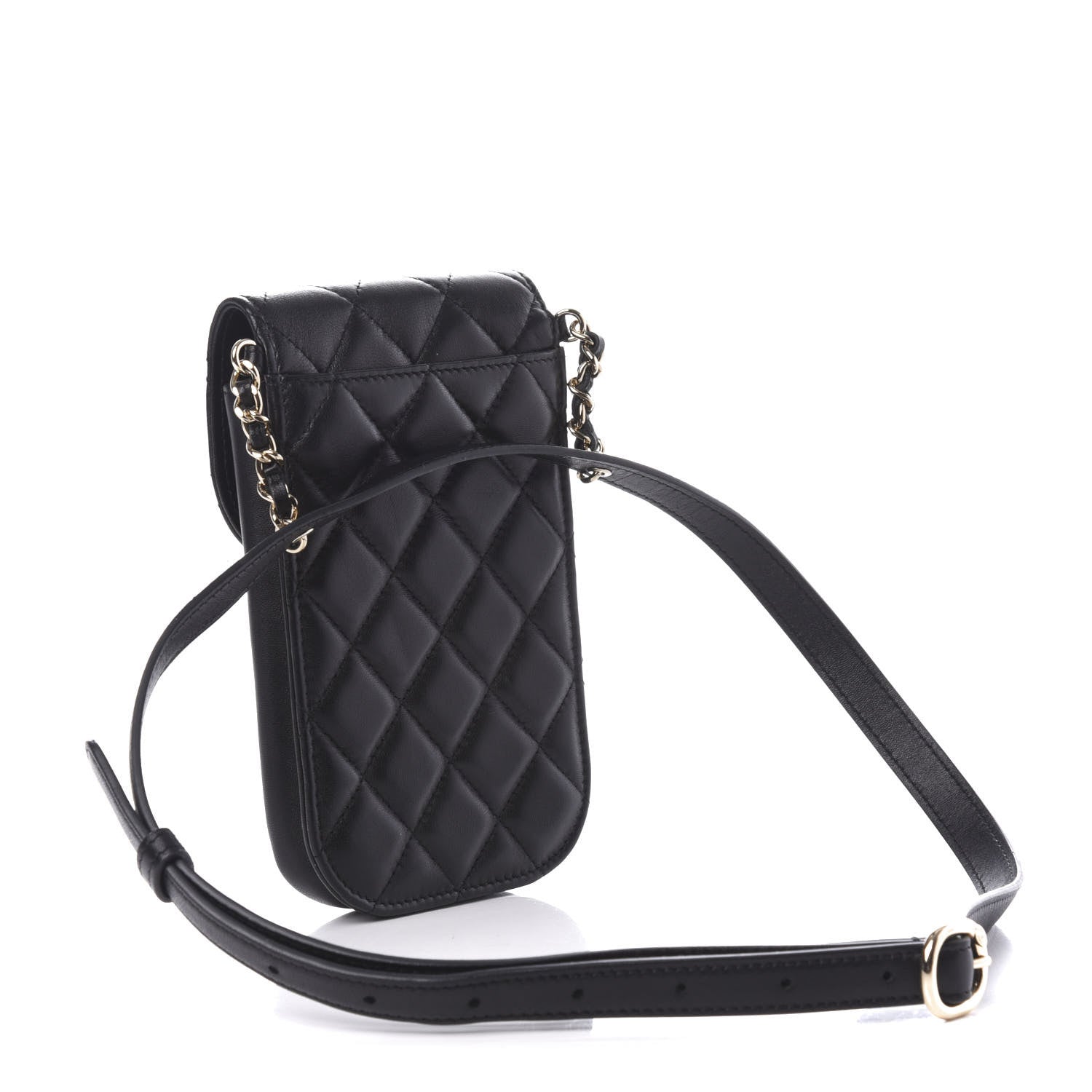 Chanel Lambskin Quilted Phone Chain Clutch Waist Bag Black 3 of 12