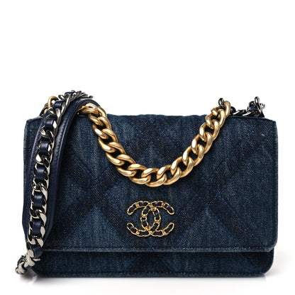 Chanel Denim Quilted Chanel 19 Wallet On Chain WOC Blue 1 of 12