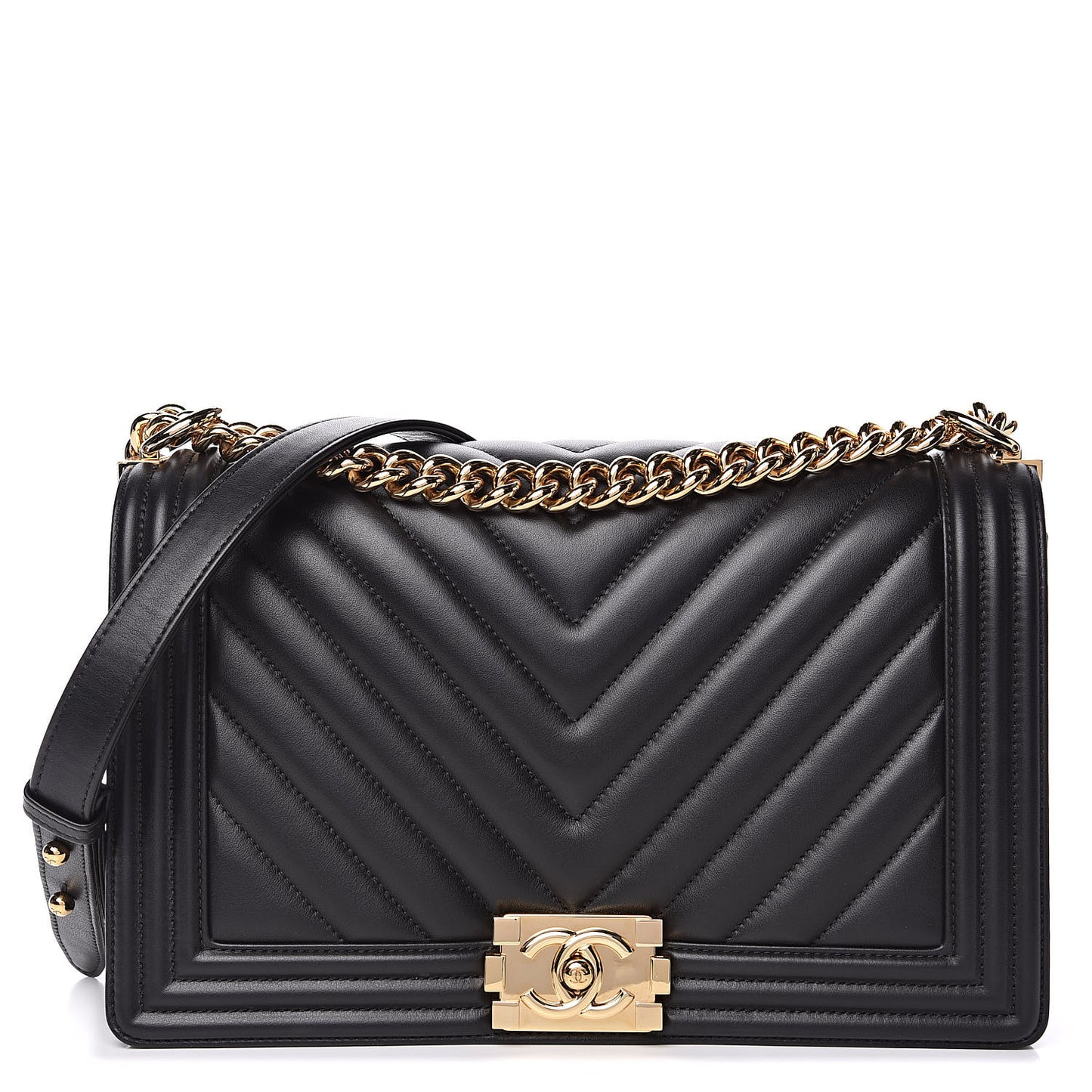 Calfskin Chevron Quilted New Medium Boy Flap Black