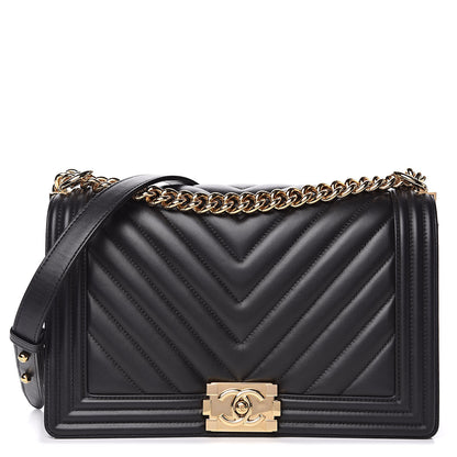 Chanel Calfskin Chevron Quilted New Medium Boy Flap Black 1 of 12