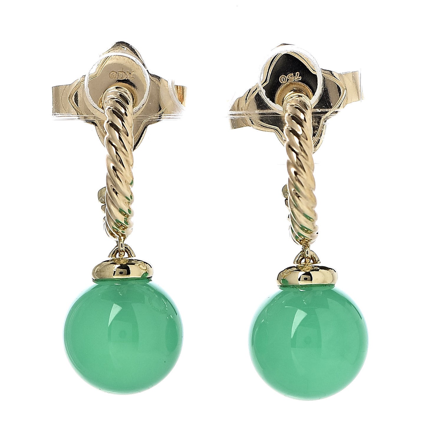 18K Yellow Gold Chrysoprase 9mm Solari Hoop Earrings