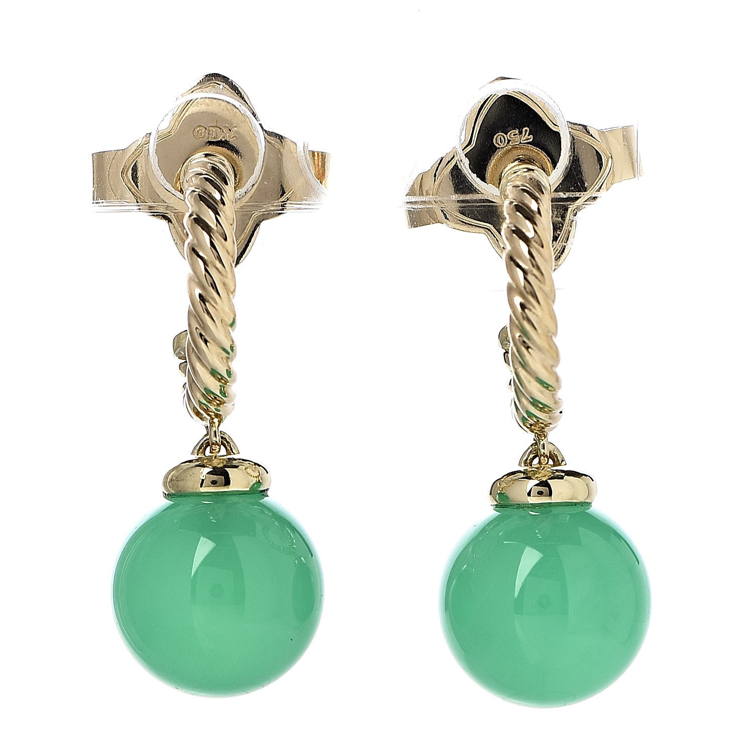 David Yurman 18K Yellow Gold Chrysoprase 9mm Solari Hoop Earrings 1 of 5