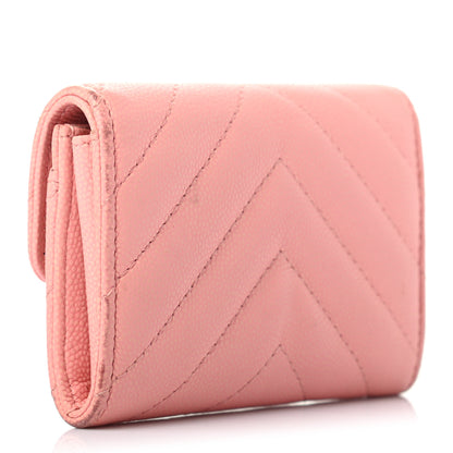 Chanel Caviar Chevron Quilted Flap Card Holder Pink 3 of 8