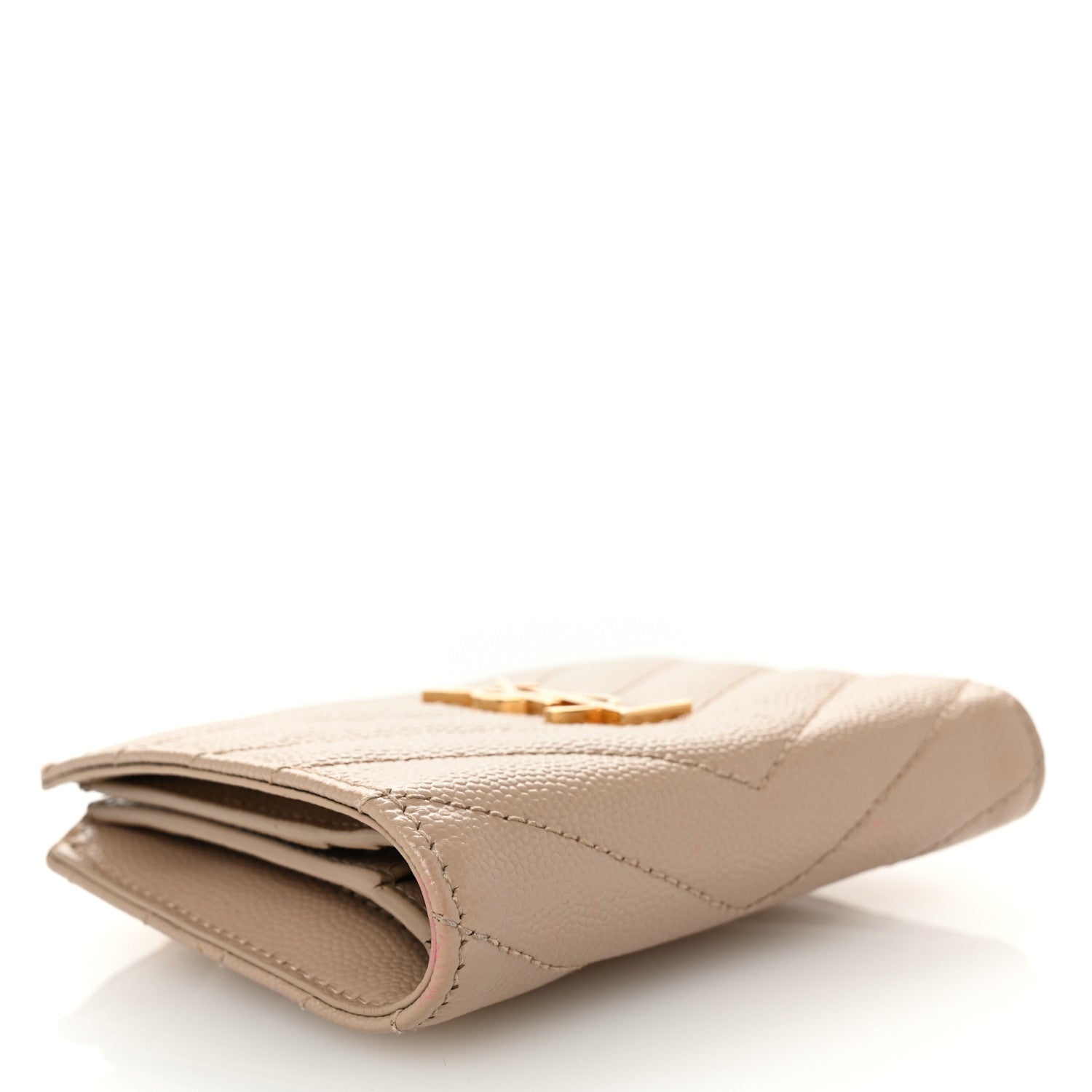 Saint Laurent Grain De Poudre Matelasse Chevron Monogram Zipped Card Case Nude Powder 4 of 11
