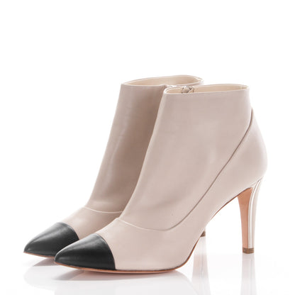 Chanel Lambskin Cap Toe CC Ankle Boots 41 Beige Black 3 of 8