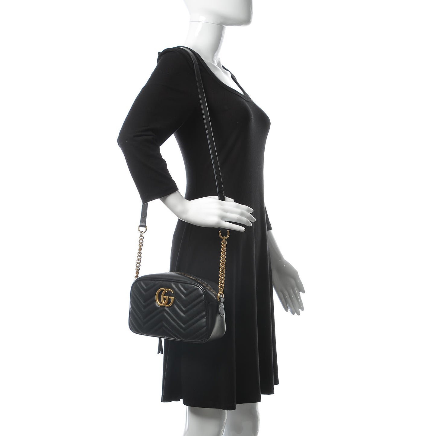 Calfskin Matelasse Small GG Marmont Chain Shoulder Bag Black