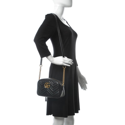 Gucci Calfskin Matelasse Small GG Marmont Chain Shoulder Bag Black 2 of 9