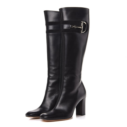 Gucci Calfskin Suede Horsebit Knee High Boots 38.5 Black 3 of 7
