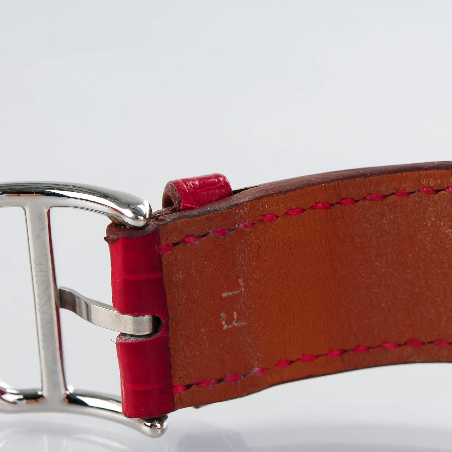 Hermes Stainless Steel Alligator Diamond 26mm Heure H Hour Quartz Watch Rouge Casaque 7 of 8