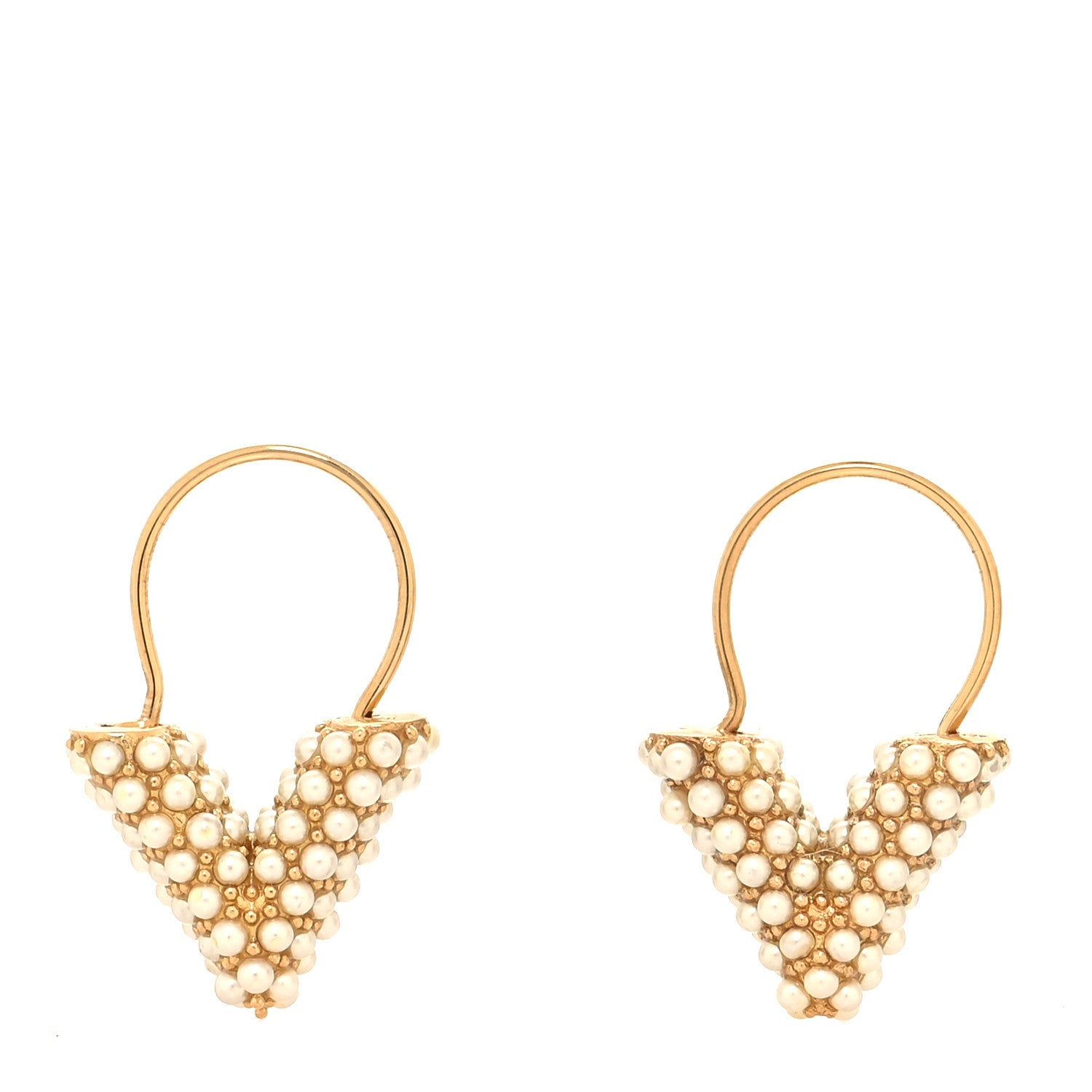 Louis Vuitton Pearl Brass Essential V Hoop Earrings Gold 1 of 5