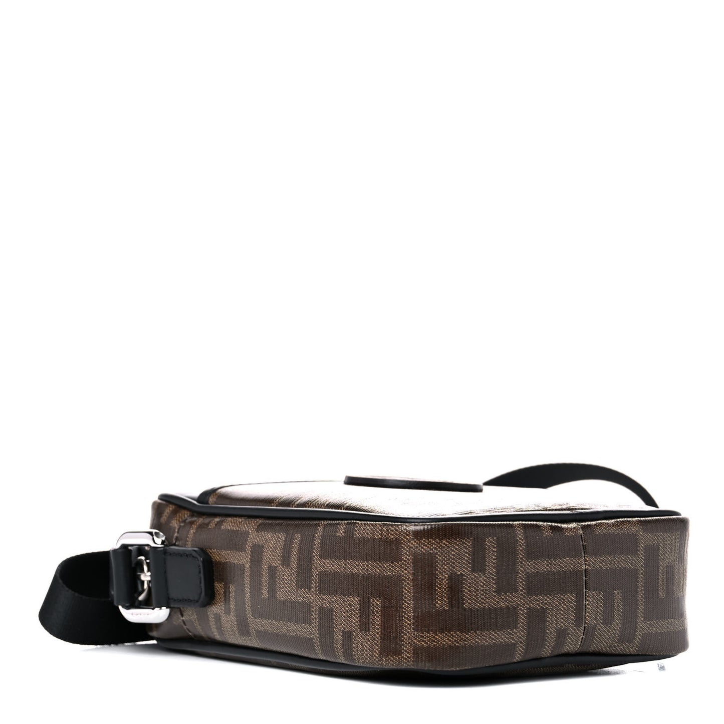 Glazed Fabric Vitello Century FF 1974 Stamp Patch Small Crossbody Messenger Mogano Panna Black