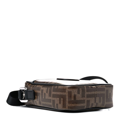 Fendi Glazed Fabric Vitello Century FF 1974 Stamp Patch Small Crossbody Messenger Mogano Panna Black 4 of 11
